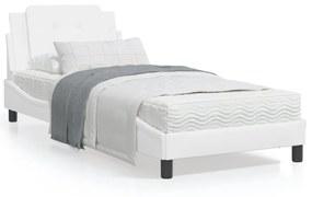 Πλαίσιο Κρεβατιού με LED Λευκό 90x190 εκ. Συνθετικό Δέρμα