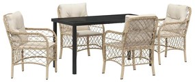 vidaXL Σέτ φαγητού για κήπο με μαξιλάρι 5 pcs Μπεζ συνθετικό ρατάν