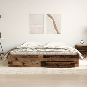 vidaXL Bed Frame με Συρτάρια Παλαιού Ξύλου 180x200 εκ. Κατασκευασμένο Ξύλο