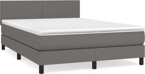 vidaXL Κρεβάτι Boxspring με Στρώμα Γκρι 140x190εκ. από Συνθετικό Δέρμα