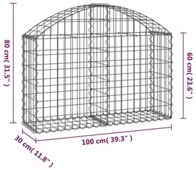 Συρματοκιβώτιο Τοξωτό 100x30x60/80εκ. από Γαλβανισμένο Χάλυβα - Ασήμι