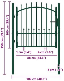 vidaXL Πόρτα Περίφραξης EMMEN με Καρφιά Ατσάλινη Πράσινη 104x97 εκ.
