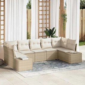 vidaXL Σετ Καναπέ Κήπου με μαξιλάρι 7 pcs Μπεζ Πολυ ράταν