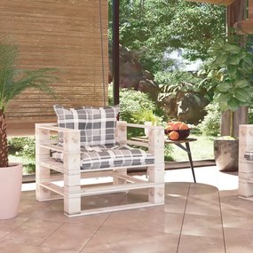 vidaXL Πολυθρόνα Κήπου από Παλέτες Καρό Γκρι Ξύλο Πεύκου Μαξιλάρια