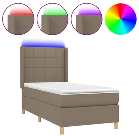 vidaXL Κρεβάτι Boxspring με Στρώμα & LED Taupe 100x200 εκ. Υφασμάτινο