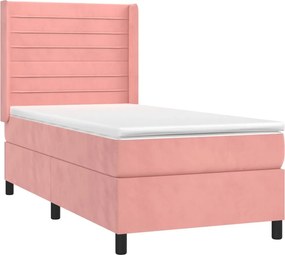 vidaXL Κρεβάτι Boxspring με Στρώμα Ροζ 90x190 εκ. Βελούδινο