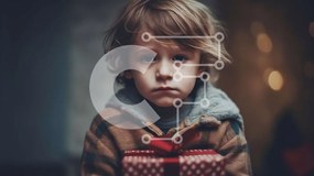 Intra Συλλεκτικό Ξύλινο Παζλ Plywood 4mm - Νεαρό αγόρι με κουκούλα που κρατά το κόκκινο δώρο Σε Ξύλινο Κουτί - Διαστάσεις Puzzle: 10x10 cm – 25 κομμάτια