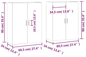 Ντουλάπια Τοίχου 2 τεμ. Καπνιστή Δρυς 69,5 x 34 x 90 εκ. - Καφέ