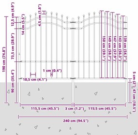 vidaXL Φράχτης Κήπου Λευκό 190 cm Ατσάλι με Επικάλυψη Πούδρας