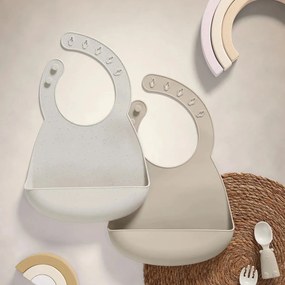 Σαλιάρες Σιλικόνης (Σετ 2τμχ) Mamas & Papas Neutral Speckle 44231NS00