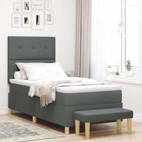 Κρεβάτι Box Spring με Στρώμα & Πάγκο Σκούρο Γκρι 90x200 εκ. Υφασμάτινο