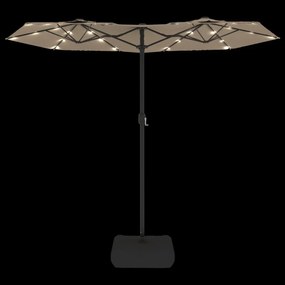 Ομπρέλα με Διπλή Κορυφή και LED Taupe 316 x 240 εκ. - Μπεζ-Γκρι