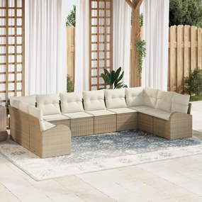 vidaXL Set Καναπέδων 10 τεμαχίων με Μαξιλάρια Μπεζ Πολυ Ρατάν