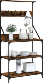 vidaXL Ραφιέρα Κουζίνας με Γάντζους και 4 Ράφια Καπνιστή Δρυς