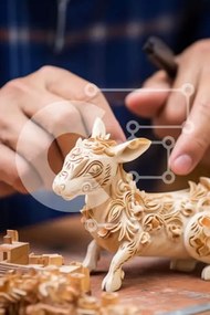 Intra Συλλεκτικό Ξύλινο Παζλ Plywood 4mm - Άτομο που φτιάχνει ένα ξύλινο σκυλί παιχνίδι Σε Ξύλινο Κουτί - Διαστάσεις Puzzle: 10x10 cm – 25 κομμάτια