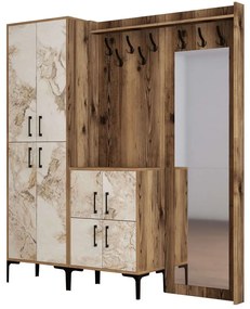 Έπιπλο Εισόδου Berlin 845HCT4215 180x35x200cm Marble Effect White-Walnut Μοριοσανίδα, Μέταλλο