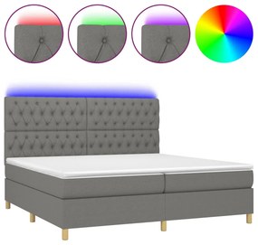 vidaXL Κρεβάτι Boxspring με Στρώμα &amp; LED Σκ.Γκρι 200x200εκ. Υφασμάτινο