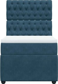 vidaXL Κρεβάτι Boxspring με Στρώμα Μπλε 90x200 εκ. Βελούδινο