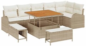 vidaXL Σετ Καναπέ Κήπου με μαξιλάρι 9 pcs Μπεζ συνθετικό ρατάν