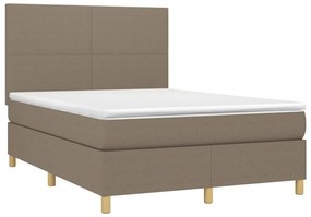 vidaXL Κρεβάτι Boxspring με Στρώμα &amp; LED Taupe 140x190 εκ. Υφασμάτινο