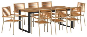 vidaXL Σετ Καθιστικού Κήπου 9 pcs Μπεζ 200 x 90 x 75 cm Μέταλλο & Ξύλο