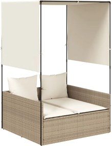 vidaXL Ξαπλώστρα Διπλή Μπεζ από Συνθετικό Ρατάν με Οροφή / Κουρτίνες