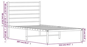 Πλαίσιο Κρεβατιού με Κεφαλάρι Μαύρο 107 x 203 εκ. Μεταλλικό - Μαύρο