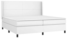 Κρεβάτι Boxspring με Στρώμα &amp; LED Λευκό 200x200 εκ. Συνθ. Δέρμα - Λευκό