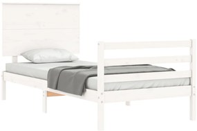 vidaXL Πλαίσιο Κρεβατιού με Κεφαλάρι Λευκό 90x200 εκ. Μασίφ Ξύλο