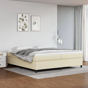 Κρεβάτι Boxspring με Στρώμα Κρεμ 200x200 εκ. Συνθετικό Δέρμα - Κρεμ