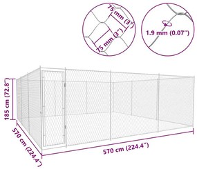 vidaXL Κλουβί Σκύλου Εξωτερικού Χώρου 570x570x185 εκ. Γαλβαν. Ατσάλι