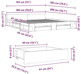 Πλαίσιο Κρεβατιού με συρτάρια Sonoma Δρυς 180x200εκ. Επεξ. Ξύλο - Καφέ