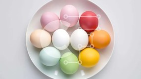 Σετ των 2 Intra Συλλεκτικό Ξύλινο Παζλ Plywood 4mm - Ζωηρόχρωμα αυγά Πάσχας σε ένα άσπρο πιάτο Σε Ξύλινο Κουτί - Διαστάσεις: 10x10 cm – 25 κομμάτια