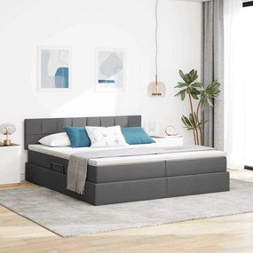 vidaXL Κρεβάτι Αποθήκης Σκούρο Γκρι 200 x 200 cm Τεχνητό Δέρμα