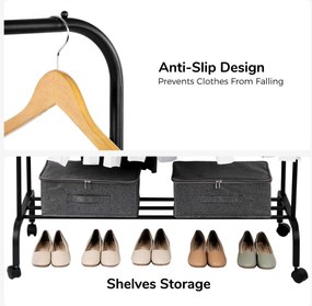 Διπλή Tροχήλατη Κρεμάστρα Δαπέδου 110x55x150cm με 1 Ράφι - Άσπρο