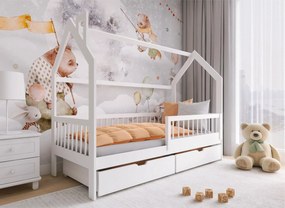 Κρεβάτι Σπιτάκι Oskar με Σκεπή + Καμινάδα από μασίφ ξύλο White  90×200cm