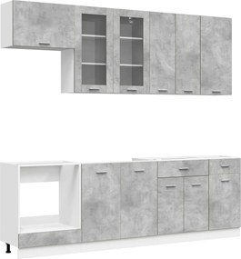 vidaXL Μονάδα κουζίνας LYON 8 pcs Γκρι Σκυροδέματος Επεξεργασμένο Ξύλο