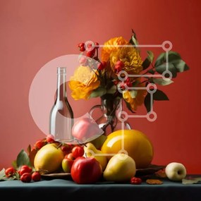 Σετ των 2 Intra Συλλεκτικό Ξύλινο Παζλ Plywood 4mm - Επιτραπέζιο με φρούτα, κρασί και λουλούδια Σε Ξύλινο Κουτί - Διαστάσεις: 10x10 cm – 25 κομμάτια