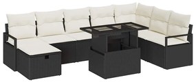 vidaXL σετ καναπέ κήπου 9 τεμαχίων με μαξιλάρια, μαύρο πολυροτάν