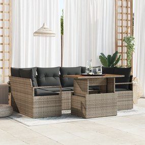 vidaXL Σετ Καναπέ 7 Κομματιών Κήπου με Μαξιλάρια Γκρι Πολυ Ρατάν Ακακία