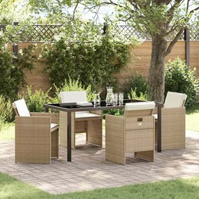 vidaXL Σέτ φαγητού για κήπο με μαξιλάρι 5 pcs Μπεζ Πολυ ράταν