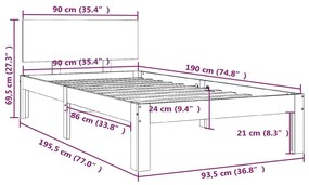 Πλαίσιο Κρεβατιού 90 x 190 εκ. από Μασίφ Ξύλο Single - Καφέ