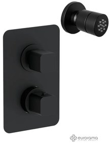 Eurorama QUADRA Thermo Black matt Jet επίτοιχο+Θερμοστατικός μίκτης εντοιχισμού 2 ή 3 εξόδων με εκτροπέα