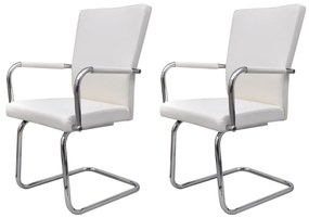 vidaXL Καρέκλες Τραπεζαρίας «Πρόβολος» 2 τεμ. Λευκές Συνθετικό Δέρμα