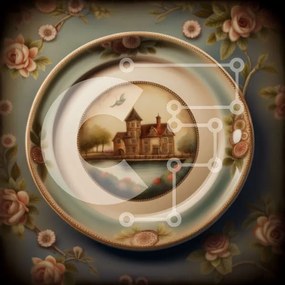 Intra Συλλεκτικό Ξύλινο Παζλ Plywood 4mm - Όμορφο πιάτο με ζωγραφική ενός σπιτιού και τριαντάφυλλα Σε Ξύλινο Κουτί - Διαστάσεις: 10x10 cm – 25 κομμάτια