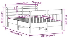 Σκελετός Κρεβατιού Χωρίς Στρώμα 120x200 εκ Μασίφ Ξύλο Πεύκου - Καφέ