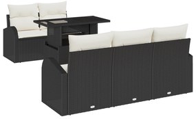 vidaXL Σετ Καναπέ Κήπου 6 Τεμαχίων με Μαξιλάρια Μαύρο Πολυ Ρατάν