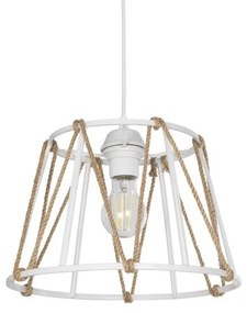 JUTE 203-0091 Μοντέρνο Κρεμαστό Φωτιστικό Σχοινί Μονόφωτο 1 x E27 IP20 Λευκό Πλαστικό με Μπεζ Σχοινί-Μ30 x Π30 x Υ2 Globostar 203-0091 Μπεζ