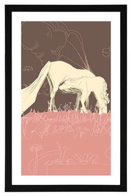 Αφίσα με πασπαρτού Άλογο σε ροζ λιβάδι - 20x30 white
