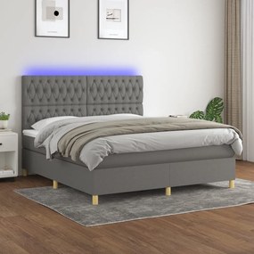 Κρεβάτι Boxspring με Στρώμα &amp; LED Σκ.Γκρι 160x200 εκ Υφασμάτινο